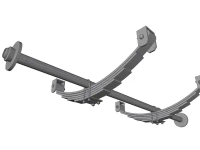 Leaf spring or carriage spring 3d model with axle  Low-poly 3D model