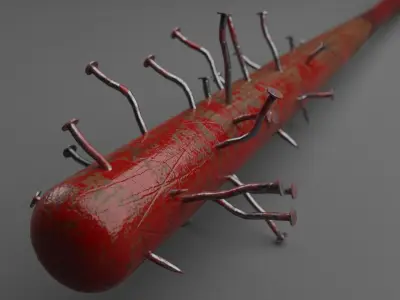 Baseball Bat with Nails and Blood Low-poly 3D model