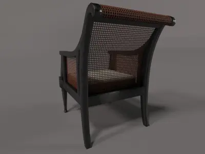 Dark Ash Cane Bergere Chair Low-poly 3D model