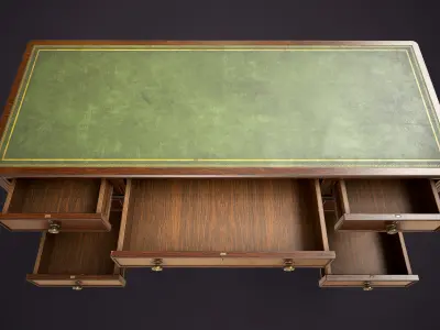 Vintage Pedestal Desk Low-poly 3D model