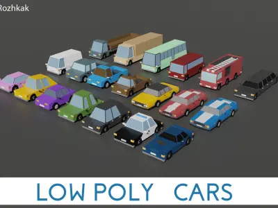 package low poly  20 cars for game Low-poly 3D model