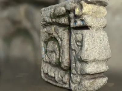 Mayan face ancient sculpture Low-poly 3D model