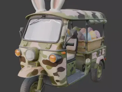 Pastel Tactical Easter Delivery Tuk-Tuk 3D Model Low-poly 3D model