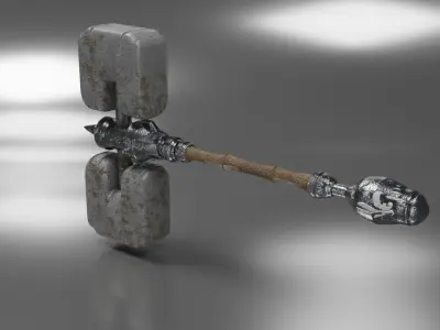 Stone medieval hammer covered with metal and patterns Free 3D model