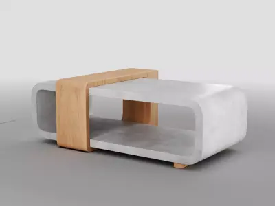 Industrial Coffee Table - Concrete and Oak Low-poly 3D model