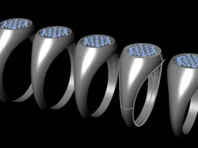 Dainty Diamond Cluster Signet Ring Mix Size 3D print model