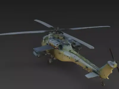 Overgrown Abandoned Attack Helicopter 3D Model Low-poly 3D model
