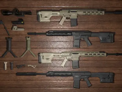 Semi-Automatic Sniper Package Low-poly 3D model