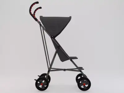 Stroller with wheels and umbrella Low-poly 3D model