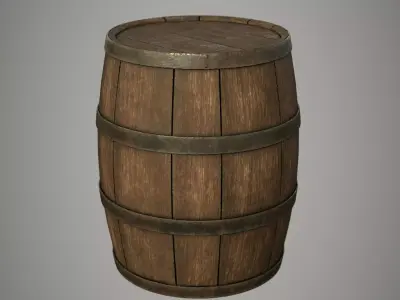 Wooden Barrel Low-poly 3D model 19