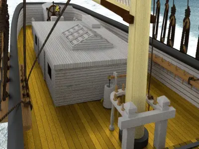 Brigantine sailing ship in ocean 3D model