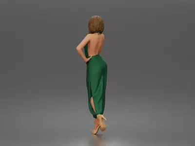 Woman poses lifting heel wearing halter jumpsuit 3D print model