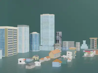 City buildings and houses pack Low-poly 3D model