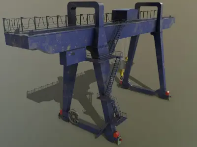 PBR Double Girder Gantry Crane V1 - Blue Dark Low-poly 3D model