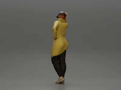 Asian girl in a neck hoodie and cap is standing and thinking 3D print model