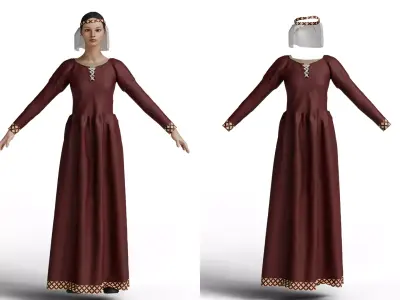 Medieval Noblewoman Dress 3D model