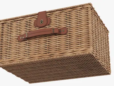 Willow Picnic Basket with Lid Closed Brown 3D model