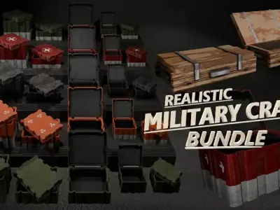Military Crates Bundle Wooden and Metal 3D model