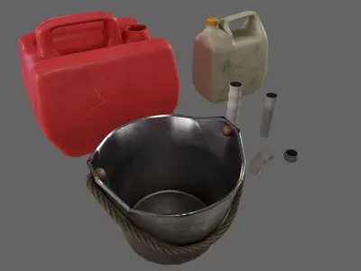 Canisters gas can and bucket Free low-poly 3D model