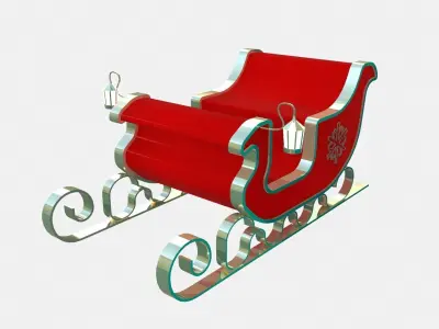 3D SNOW SLED CLAUS Low-poly 3D model