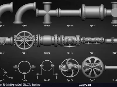 Pack of 30 IMM Pipes Volume 01 Low-poly 3D model