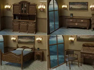 Vintage Furniture Bundle Low-poly 3D model