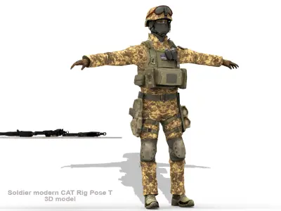 Soldier modern CATRig Pose T Low-poly 3D model