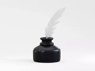 Quill Pen with Inkwell Low-poly 3D model