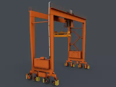 PBR Rubber Tyred Gantry Crane RTG V1 - Orange Low-poly 3D model
