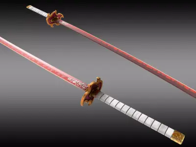 Demon Slayer Rengoku Kyojuro Nichirin Sword Low-poly 3D model