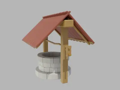 Low poly well medieval environment game 3D model