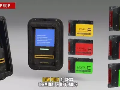 Low Poly Access Terminal and Keycards Low-poly 3D model
