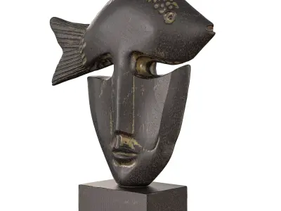 Surreal Fish Crown Sculpture - Abstract Fantasy Art 3D model