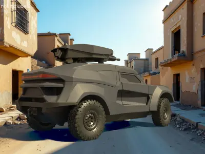 Armored Ground Interceptor Car with Raised Gun Turret 3D model