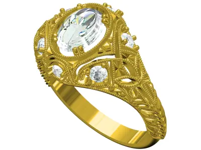 Antique Oval Stone Art Deco Engagement Ring 3D print model