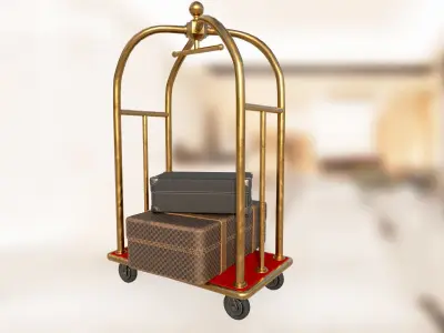 Hotel luggage trolley PBR low-poly game ready 3D model 3D Model Pack