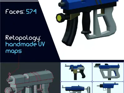 Lowpoly Guns and Submachine guns Low-poly 3D model