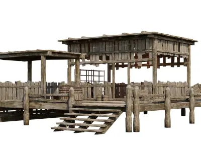 Old Wooden Storage Building 4K Textures GameReady 81 Low-poly 3D model