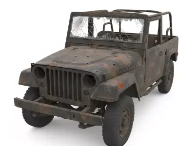 Destroyed Military Jeep 4x4 3D  Low-poly 3D model