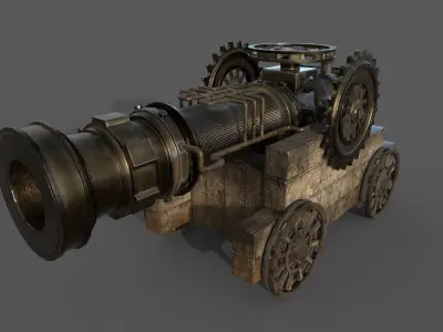 Steampunk Cannon Low Poly 3D model Low-poly 3D model