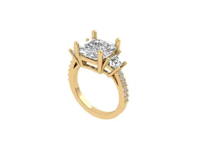 Asscher Solitair Ring 3D print model 5