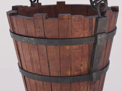 Wooden Bucket rusted Low-poly 3D model
