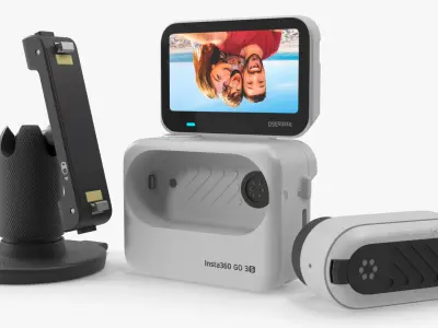 Insta360 Action Camera with Flip Screen on Stand 3D model