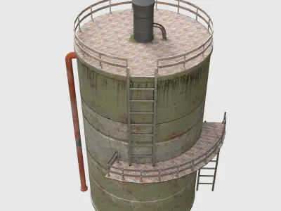 Old tank with pipes Reservoir Low-poly 3D model Low-poly 3D model