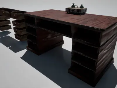 Victorian retro wooden table Low-poly 3D model