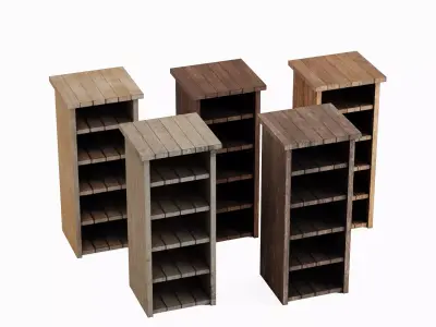 Medieval Tall Shelf Set Low-poly 3D model
