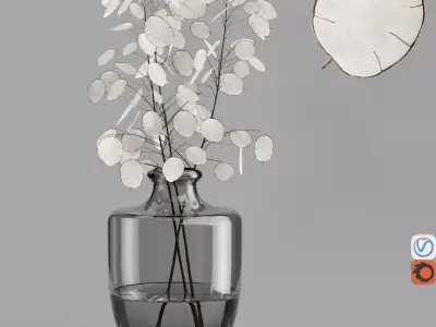 H24 Dark gray tinted glass vase with Lunaria 3D model