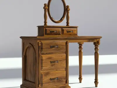 Victorian Table and Mirror Set Old Natural 3D model