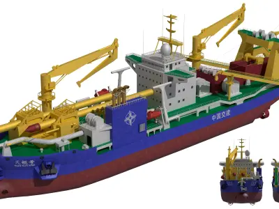 Tiankun Heavy-duty Self-propelled Cutter Suction Dredger 3D model