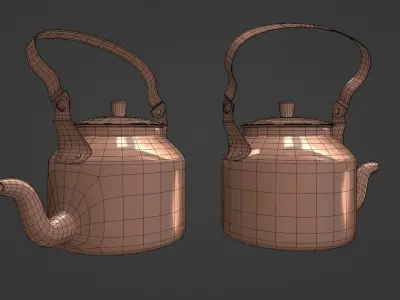 Old Brass Kettle Low-poly 3D model